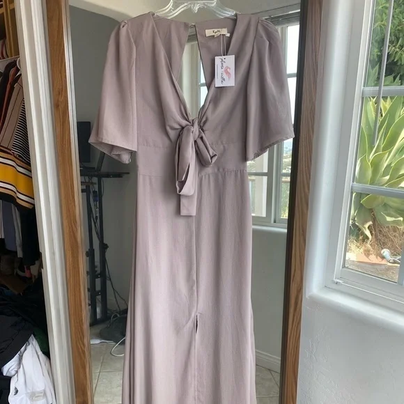 NWT Taupe Front Bow Back Cutout Maxi Dress - Picture 3 of 6